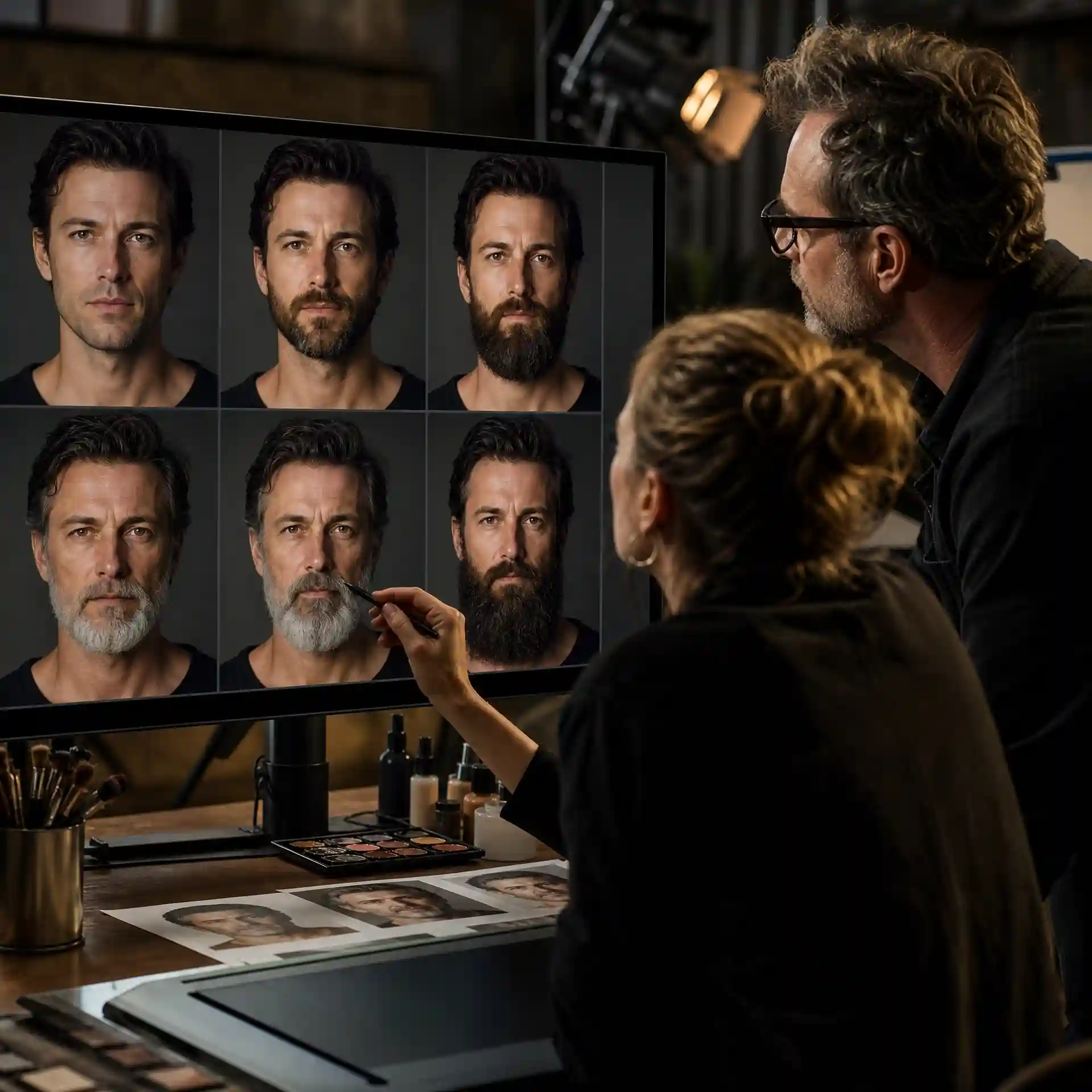 Beard generator creating realistic cinematic facial hair concepts for character and makeup design