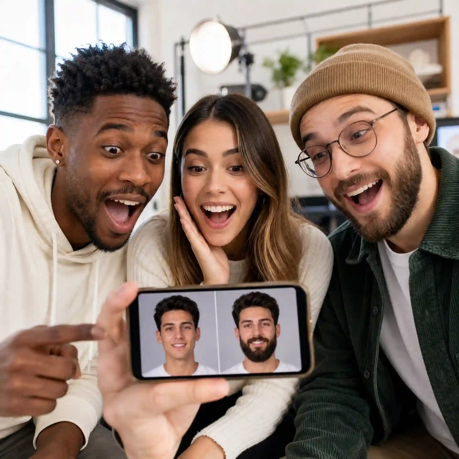 Beard generator transformation prepared for creative social media portraits and entertaining online content