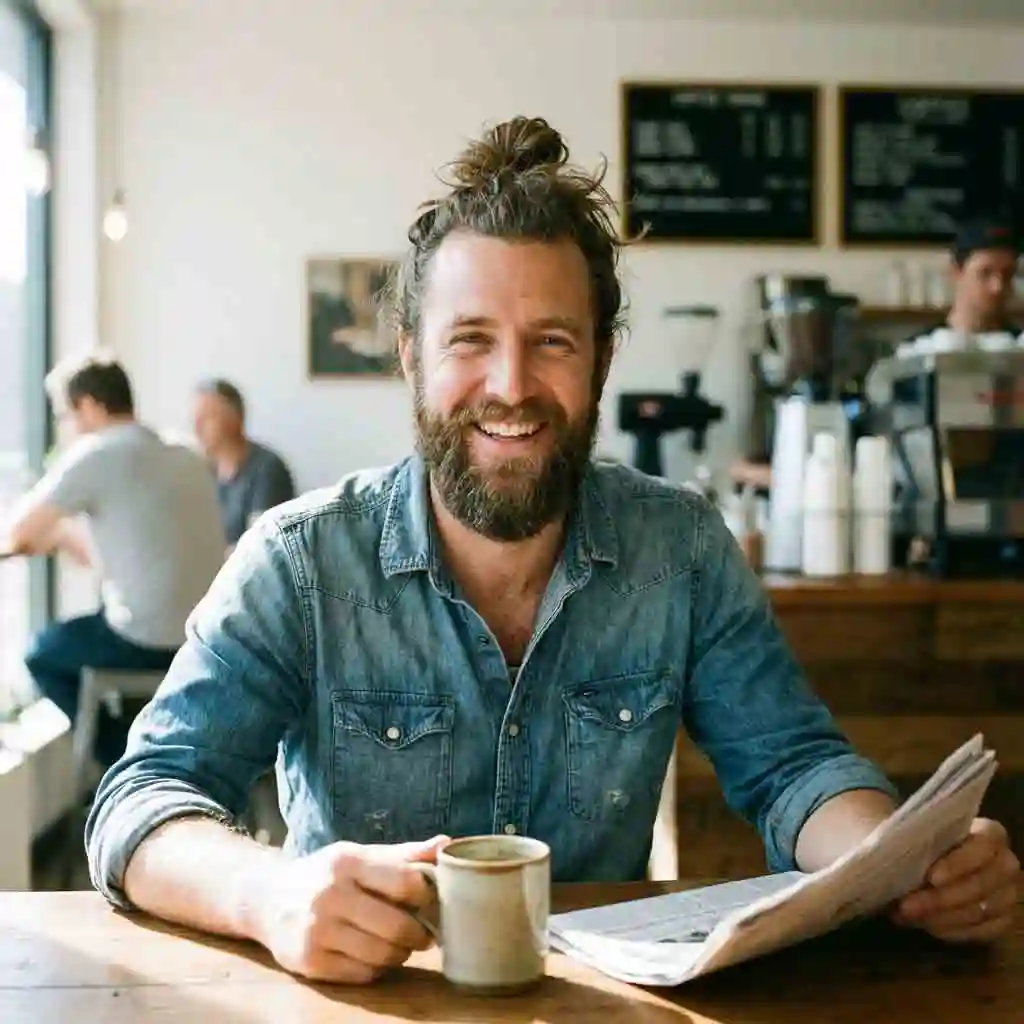 Casual messy top knot paired with a full beard, offering a relaxed yet masculine appearance that is perfect for daily wear among the best hairstyles with beard.