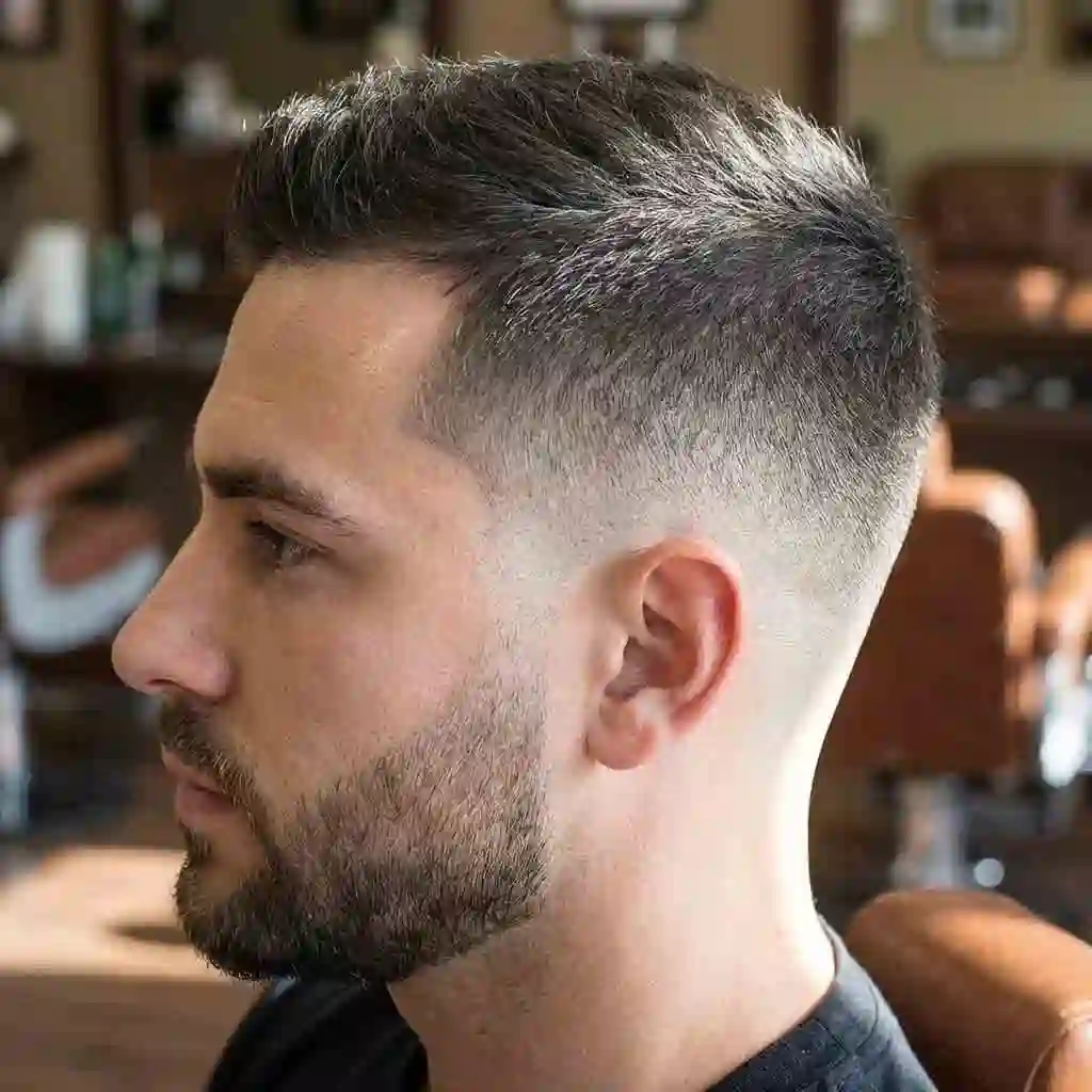 Close-up of a mid fade seamlessly blending into a faded beard, highlighting the precision and artistry required for this cohesive best hairstyles with beard look.