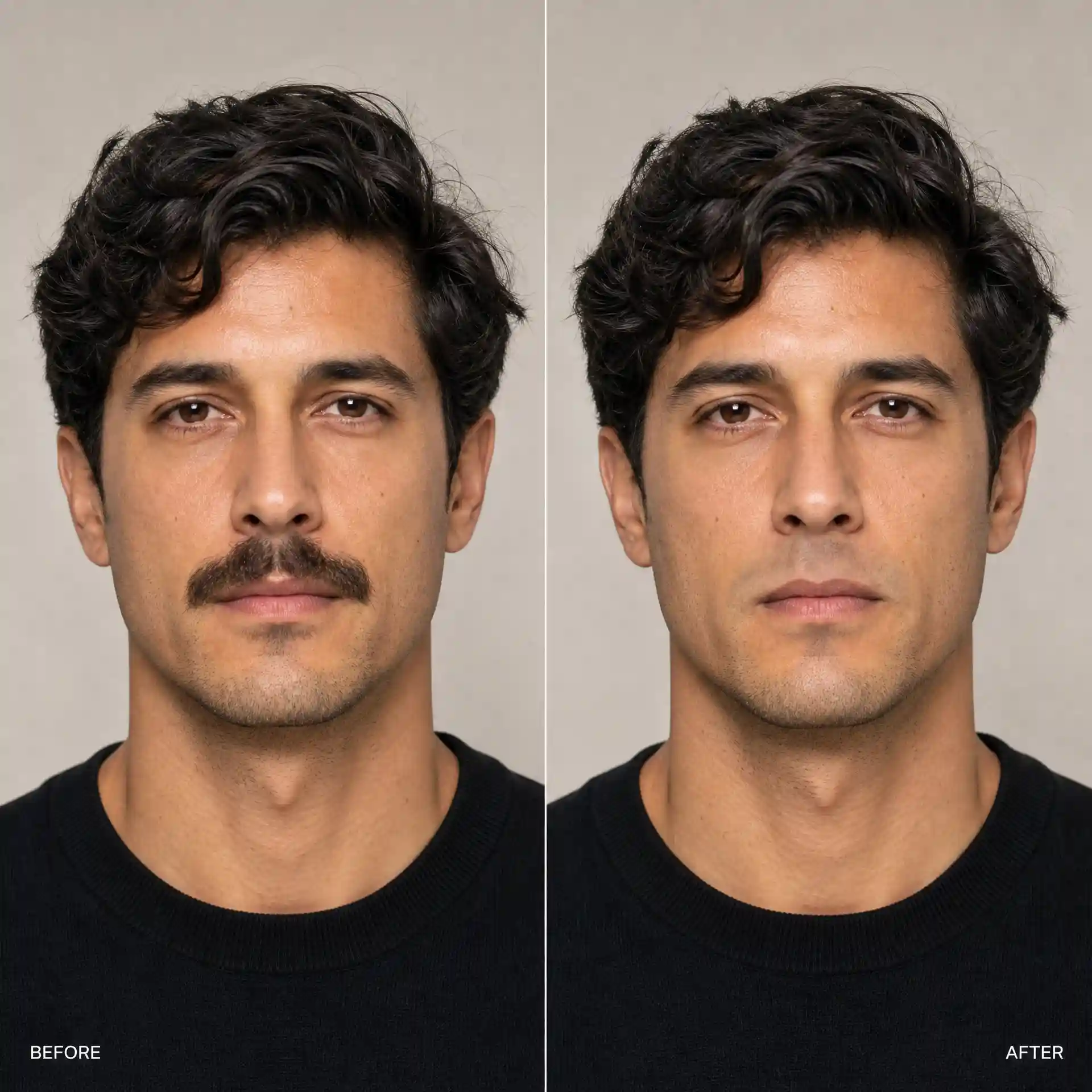 mustache remover 自然去除上唇毛发并保留真实面部轮廓与皮肤质感