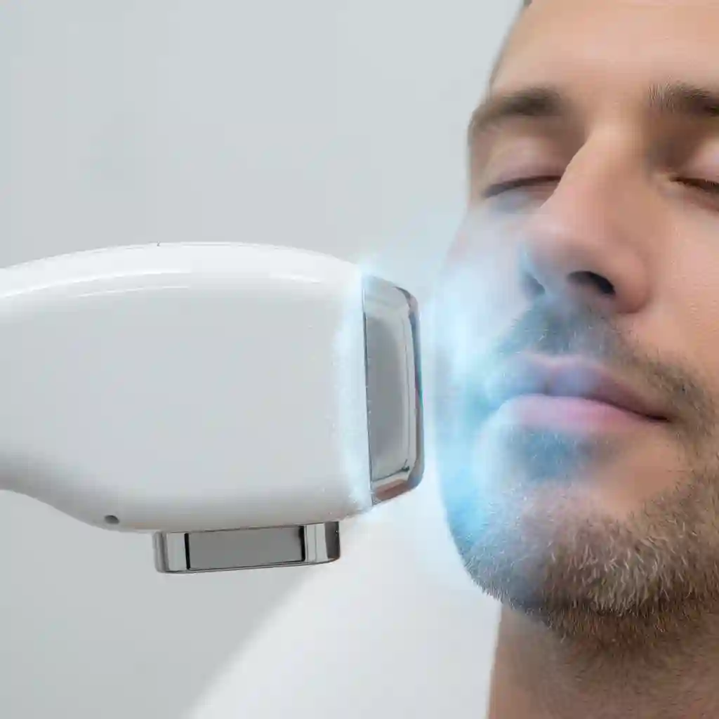 Modern cooling systems used during beard laser hair removal to minimize discomfort, protect the skin, and enhance treatment tolerability while delivering effective energy to follicles across dense facial hair regions.