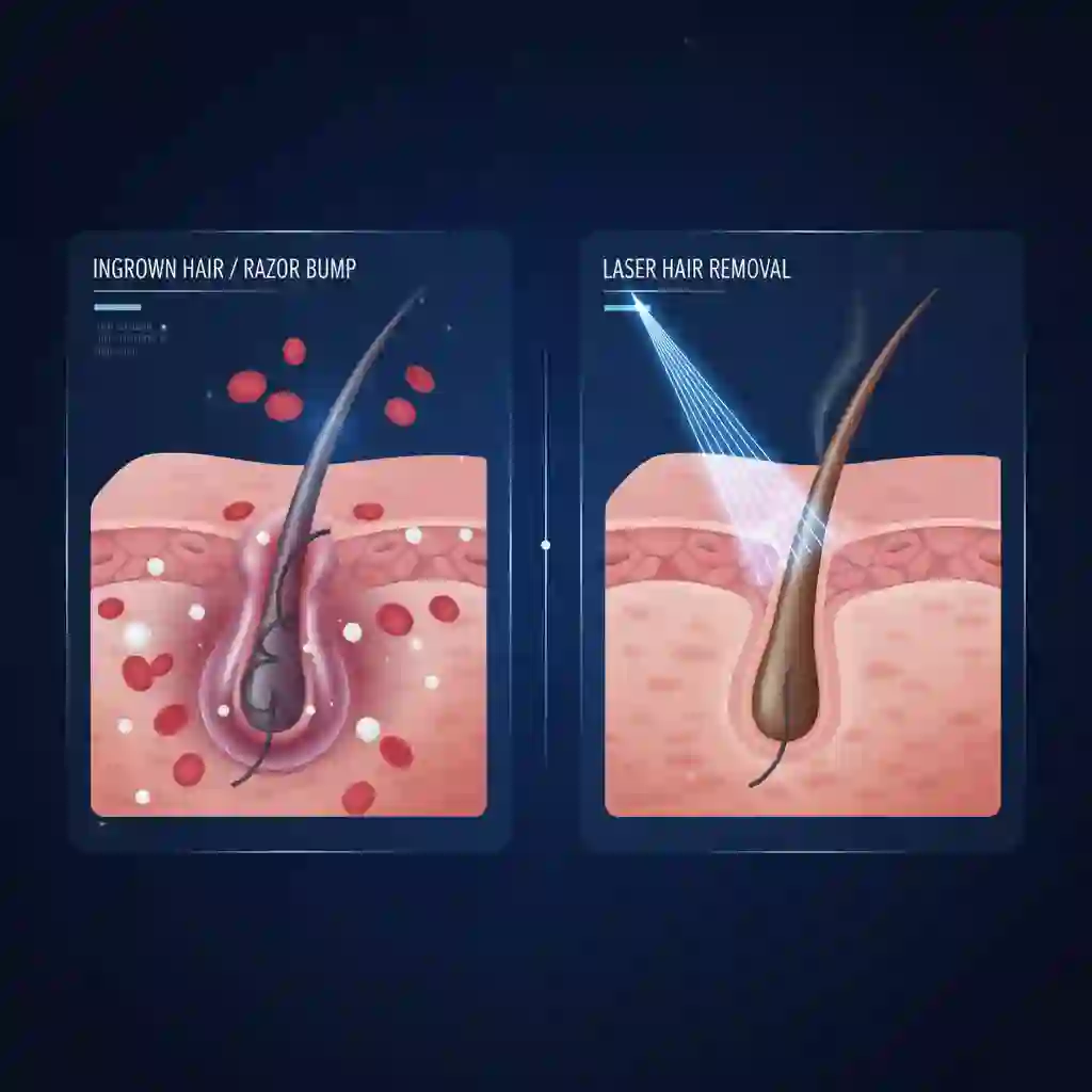 Man checking razor bumps and ingrown hairs before committing to beard laser hair removal, showing the skin concerns this procedure addresses by destroying follicle regrowth and preventing future irritation and patchy stubble.