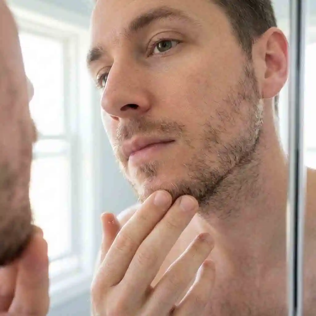 Early stage of beard laser hair removal sessions where follicles enter a dormant phase, gradual shedding begins, and beard growth slows visibly across the treated areas, signaling effective progress toward long-term stubble reduction.