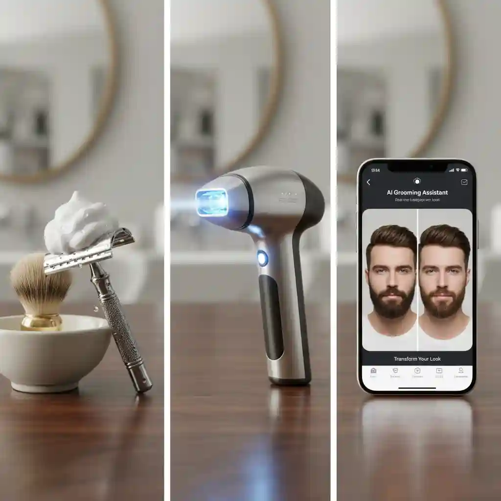 Comparison chart illustrating manual shaving versus beard laser hair removal, emphasizing long-term efficiency, reduced irritation, cost savings, and permanent hair reduction achieved through a structured multi-session treatment plan.