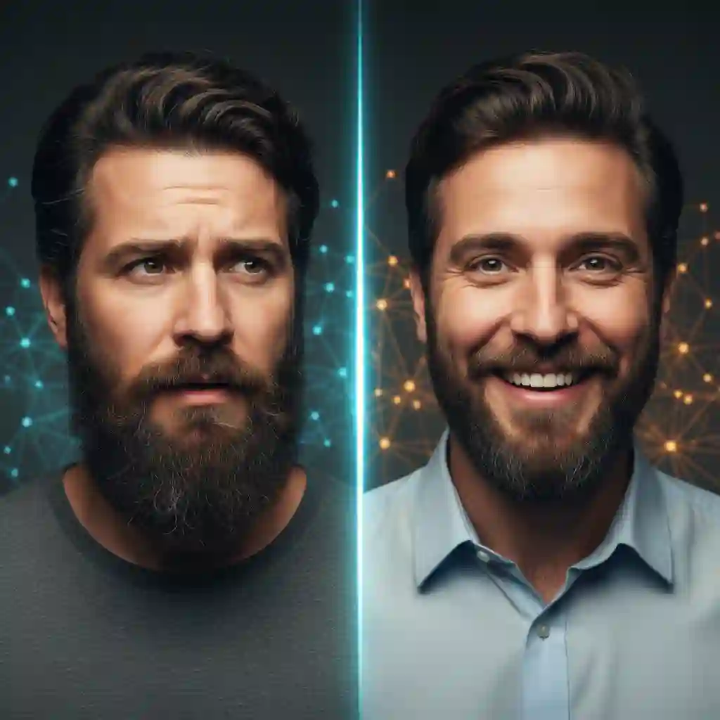 A person previews a clean‑shaven look using an ai beard remover online free, avoiding complex Photoshop layers and subscriptions, achieving natural results with one click and no prior photo editing experience required.