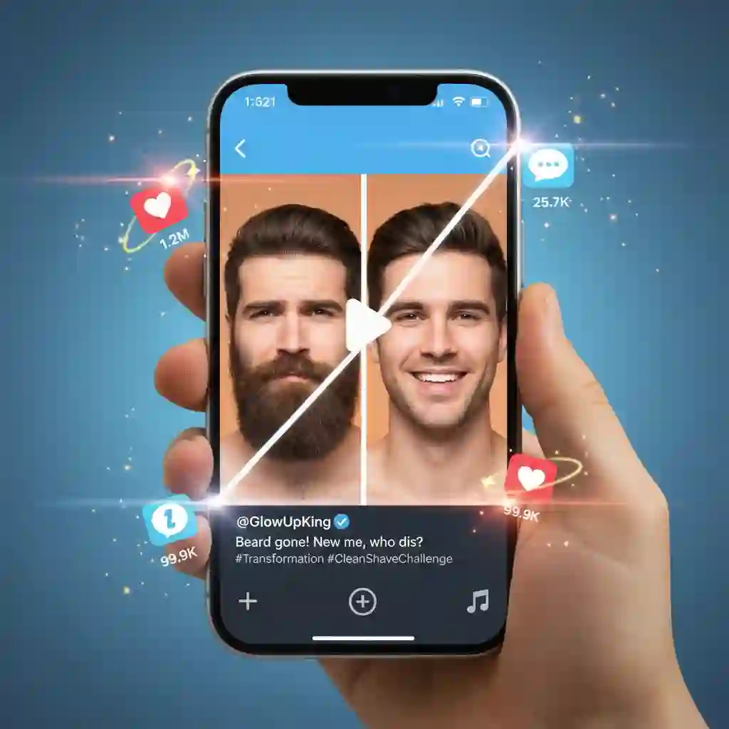 Engaging social post showcasing before‑and‑after edits created with an ai beard remover online free, emphasizing shareable, natural results and quick clean shave previews for audience interaction.