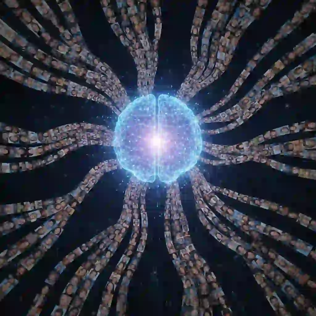 Conceptual visualization of large‑scale data training that powers an ai beard remover online free, learning from millions of faces with and without beards to generalize realistic clean‑shaven reconstructions.