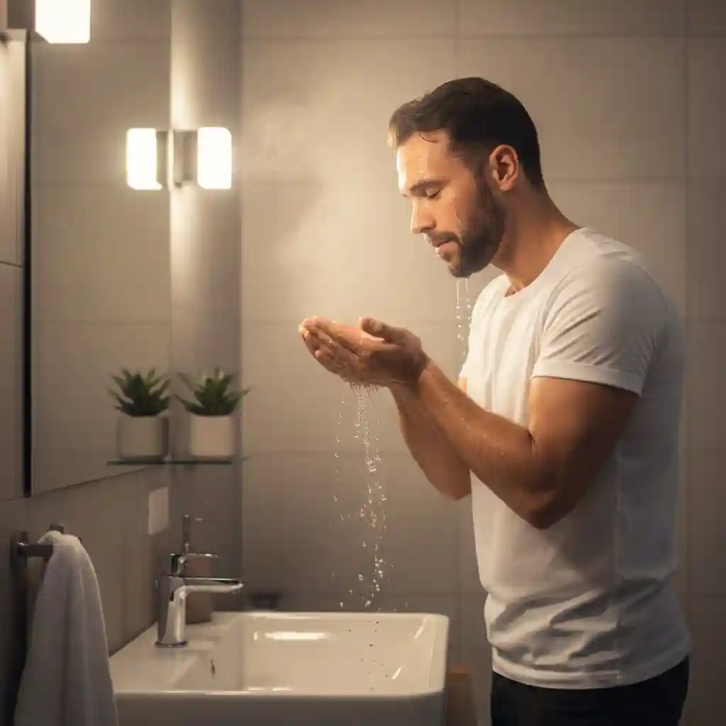 Preparation phase before using beard removal cream, including thorough cleansing, damp skin for even spread, avoiding exfoliants to protect barrier, and creating optimal conditions for effective chemical hair dissolution.