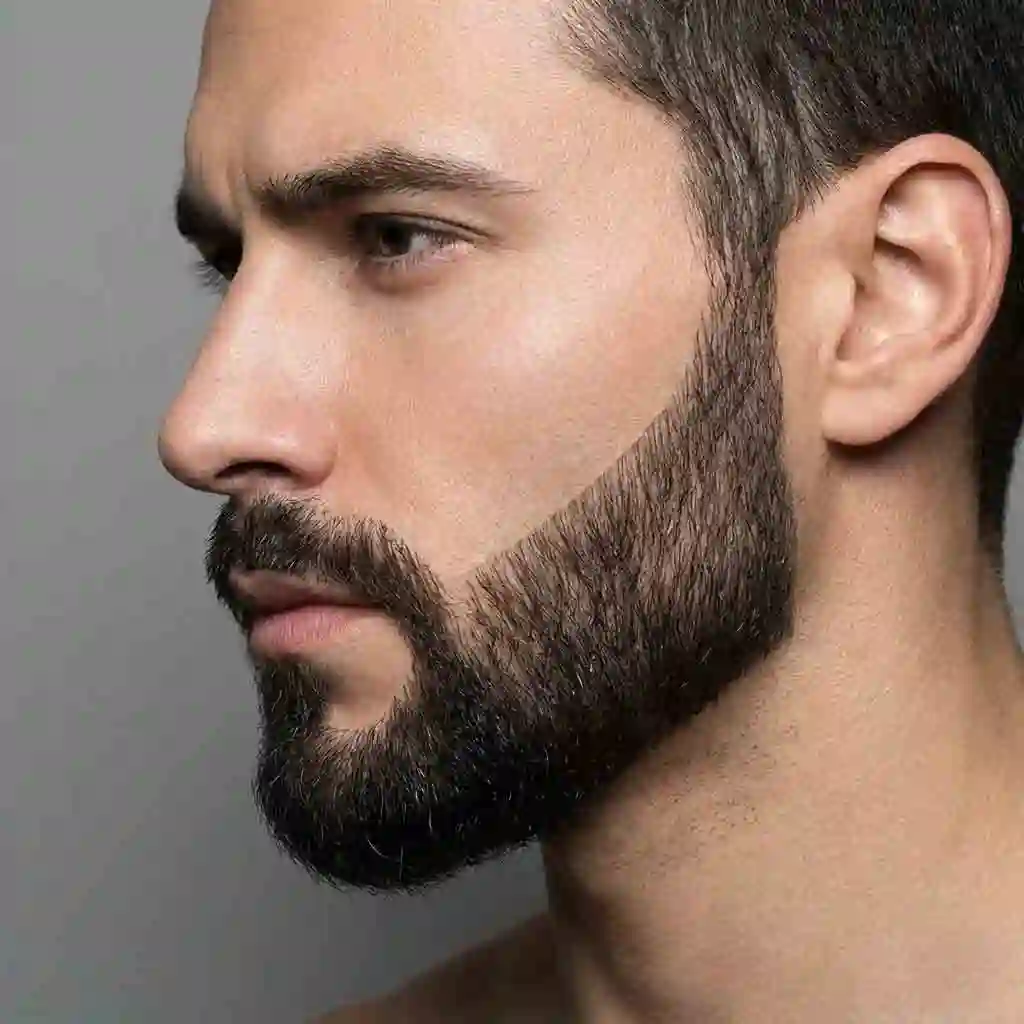 Close-up example of laser beard shaping results, showing how laser hair removal beard technology creates a permanently sharp cheek line and neck contour, eliminating the need for daily trimming and maintenance.