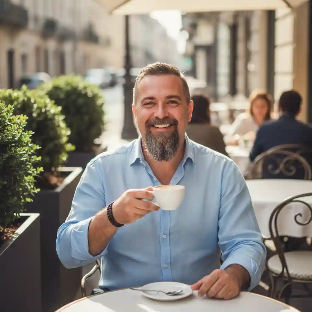 A confident man showcasing a perfectly groomed style that exemplifies the best beard for round face, demonstrating how facial hair can balance round features and add significant structure to the jawline.