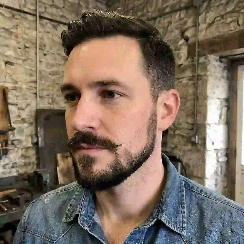 An Anchor beard that traces the jawline without cheek hair, offering a stylish solution as the best beard for your face shape for patchy growth.