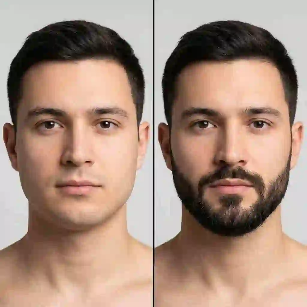 Visual demonstration of how choosing the best beard for your face shape can alter facial proportions and create a more balanced look.