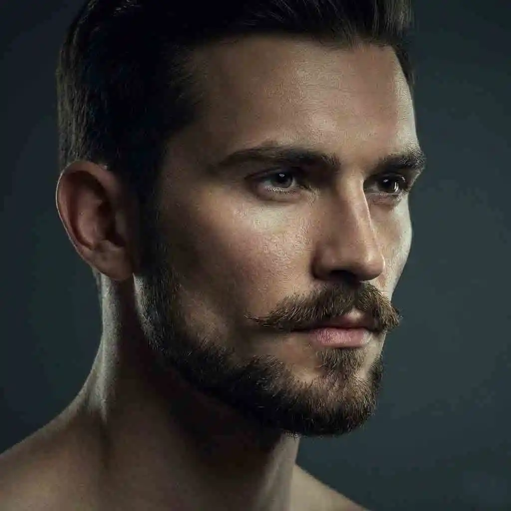 Side-by-side comparison of traditional connected beard versus disconnected mustache, illustrating negative space strategy, sharpened edges, and modern facial hair separation for cleaner silhouettes and enhanced lip-and-jaw emphasis.