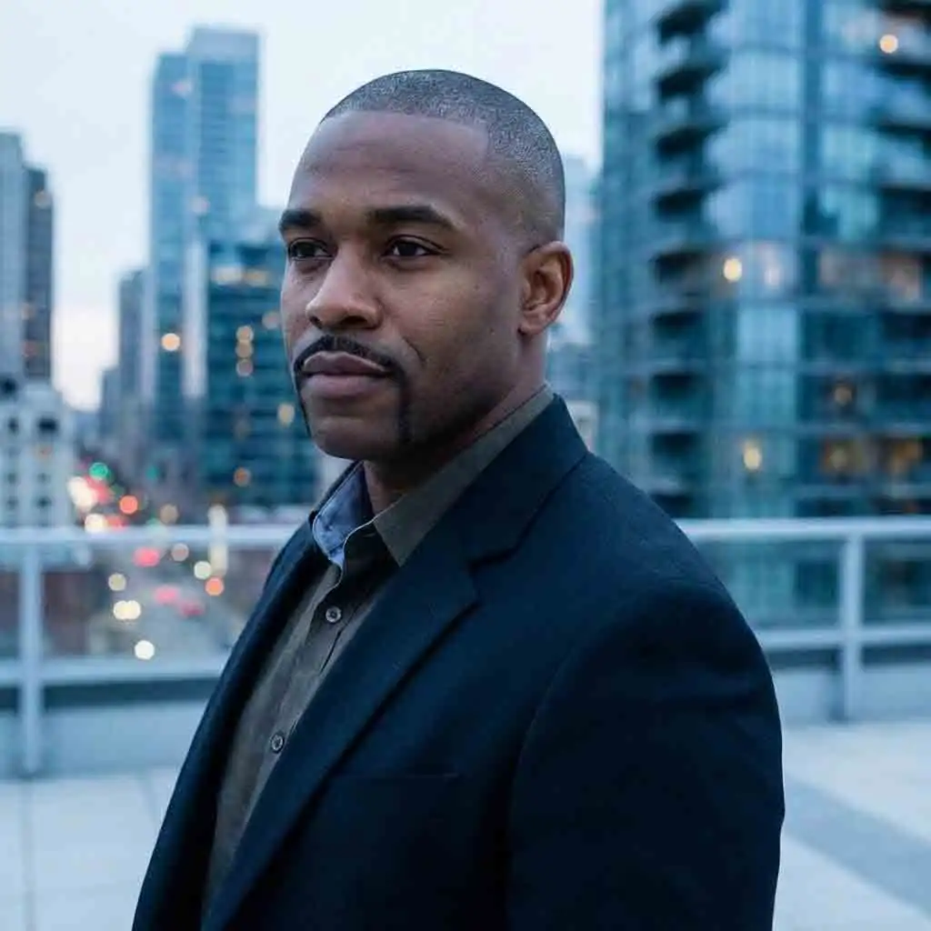 Michael B. Jordan’s precise disconnected mustache with razor-sharp lines, tight fade, and no sideburns, channeling an urban elite aesthetic that spotlights discipline, symmetry, and confident modern facial hair design.