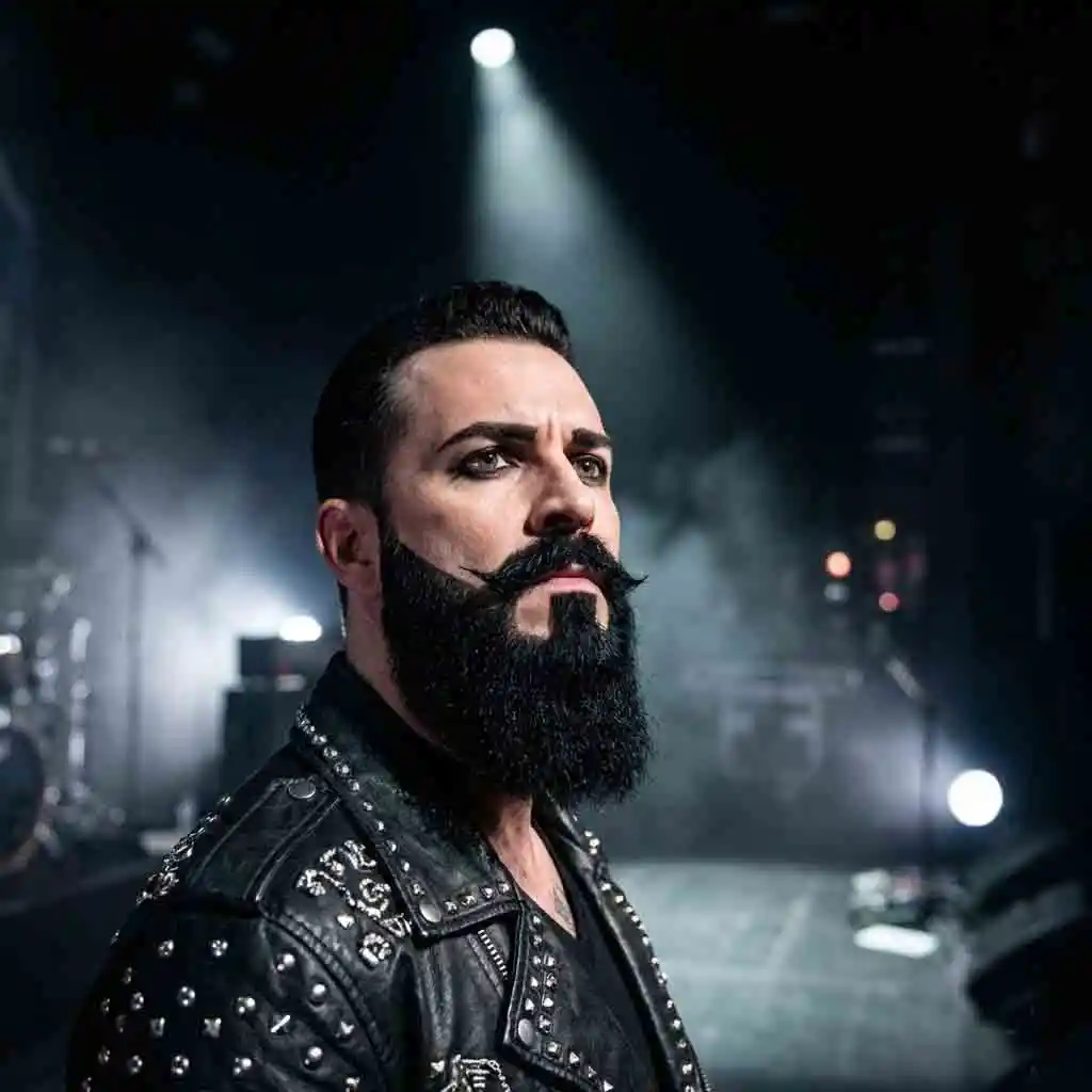 Adam Lambert’s stage-ready disconnected mustache with jet-black dye, knife-straight boundaries, and dramatic contrast, engineered for spotlight impact and avant-garde presence within high-fashion grooming aesthetics.