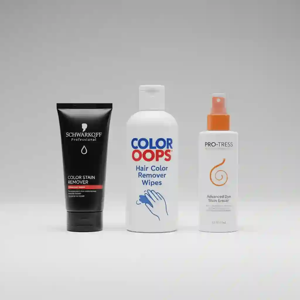 A bottle of professional hair color stain remover sitting on a bathroom counter, representing the strongest option for how to remove beard dye when DIY fails.