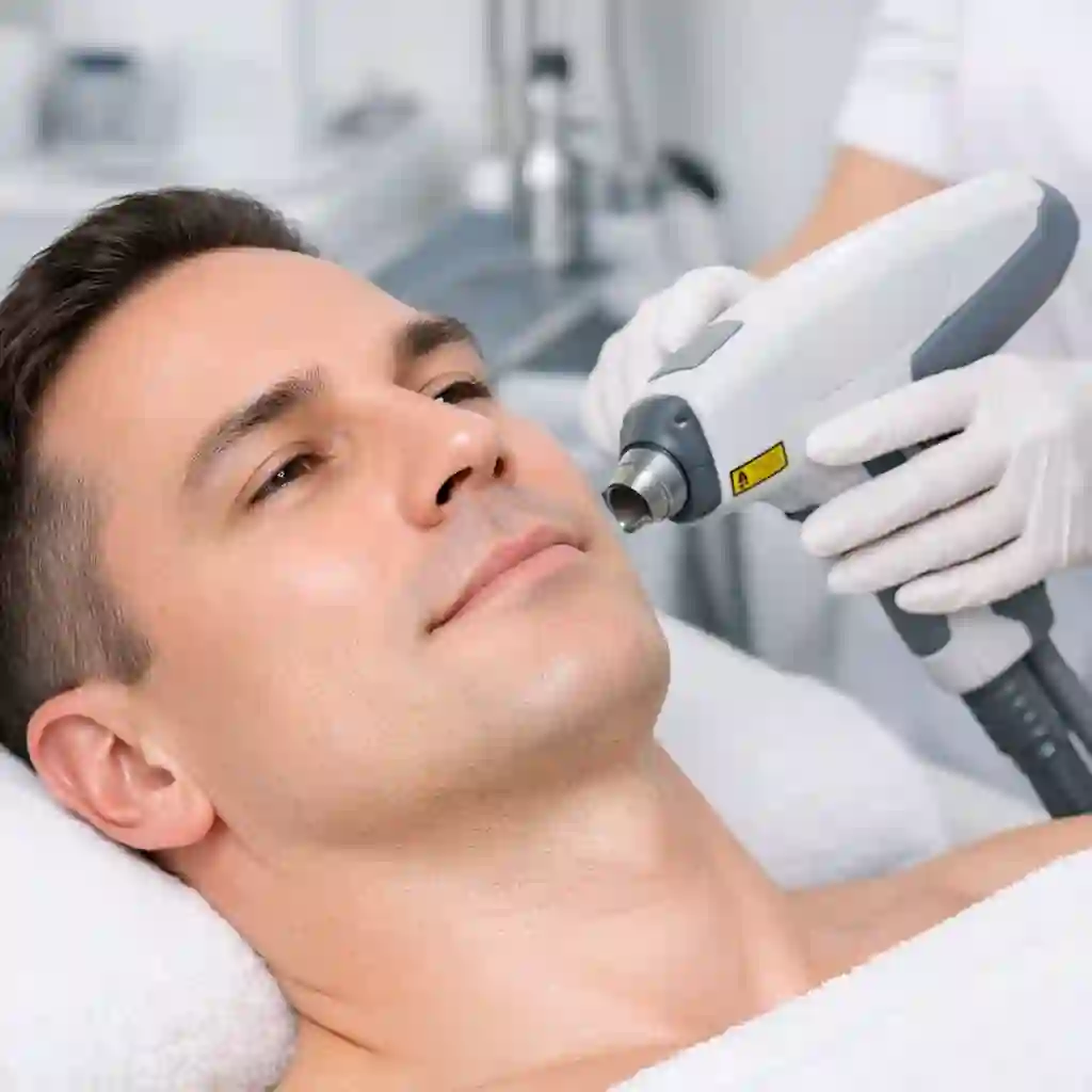 Man shaving his beard the morning before a laser for beard removal session, ensuring the laser energy targets the follicle directly rather than being absorbed by surface hair