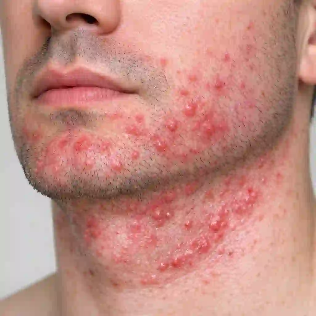 Close-up of razor burn and ingrown hairs on a man's face, illustrating the persistent skin problems that laser for beard removal effectively eliminates with targeted follicle treatment