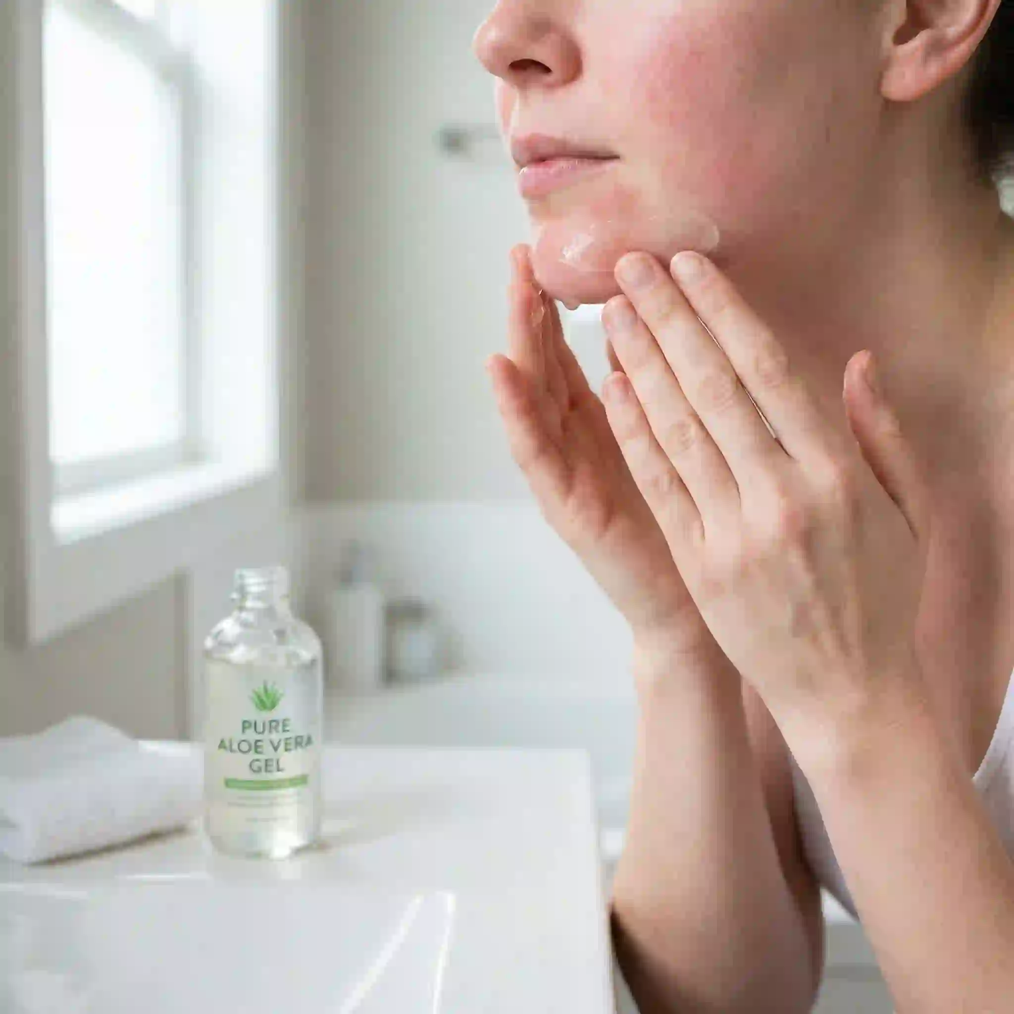 Applying a gentle, soothing aloe vera gel to the delicate facial area after undergoing beard electrolysis, ensuring proper hydration and protection for the sensitive skin as it heals.
