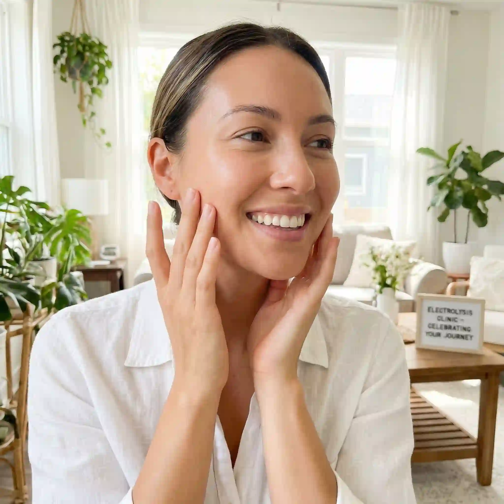 The final, beautifully smooth and perfectly clear facial skin results achieved after completing a comprehensive and dedicated permanent beard electrolysis journey to completely eliminate unwanted coarse facial hair.