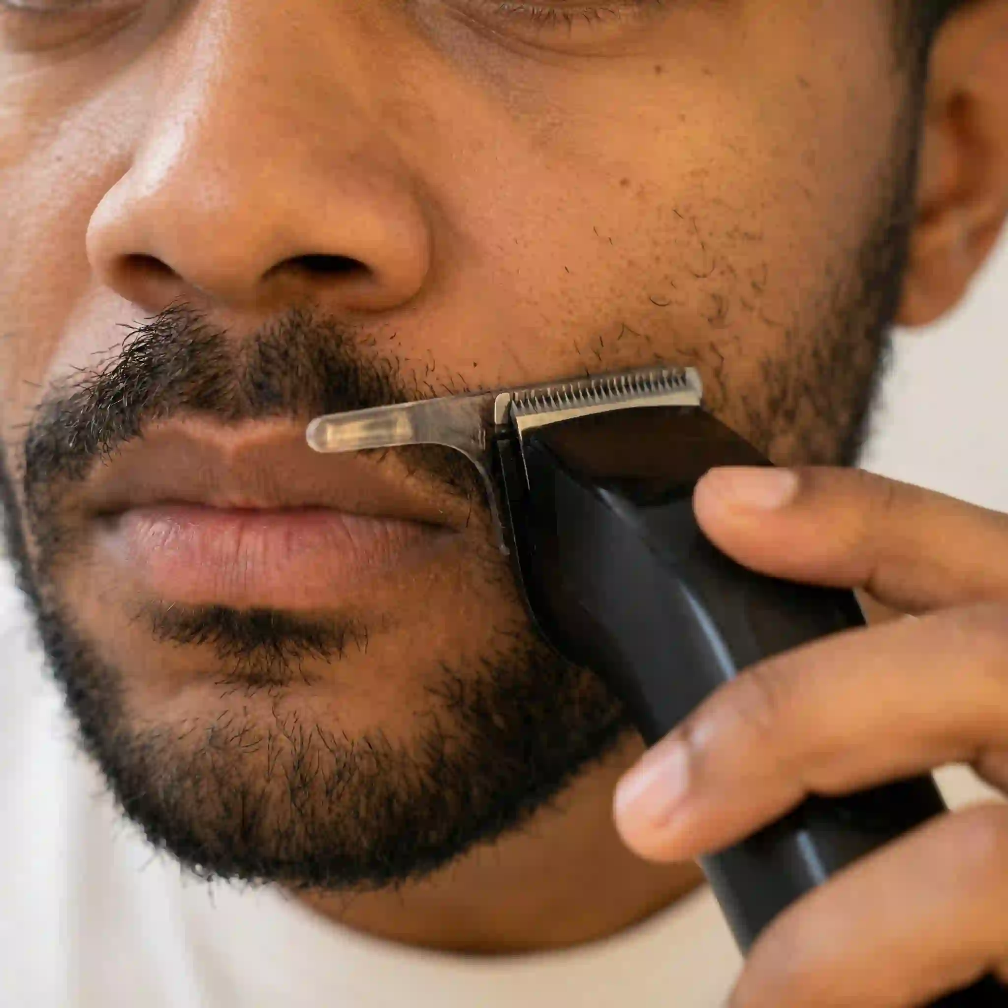 Using the specialized curves of your beard liner tool acts like a miniature edge up stencil, bringing incredible precision and symmetry to your tricky goatee and mustache areas with minimal effort.