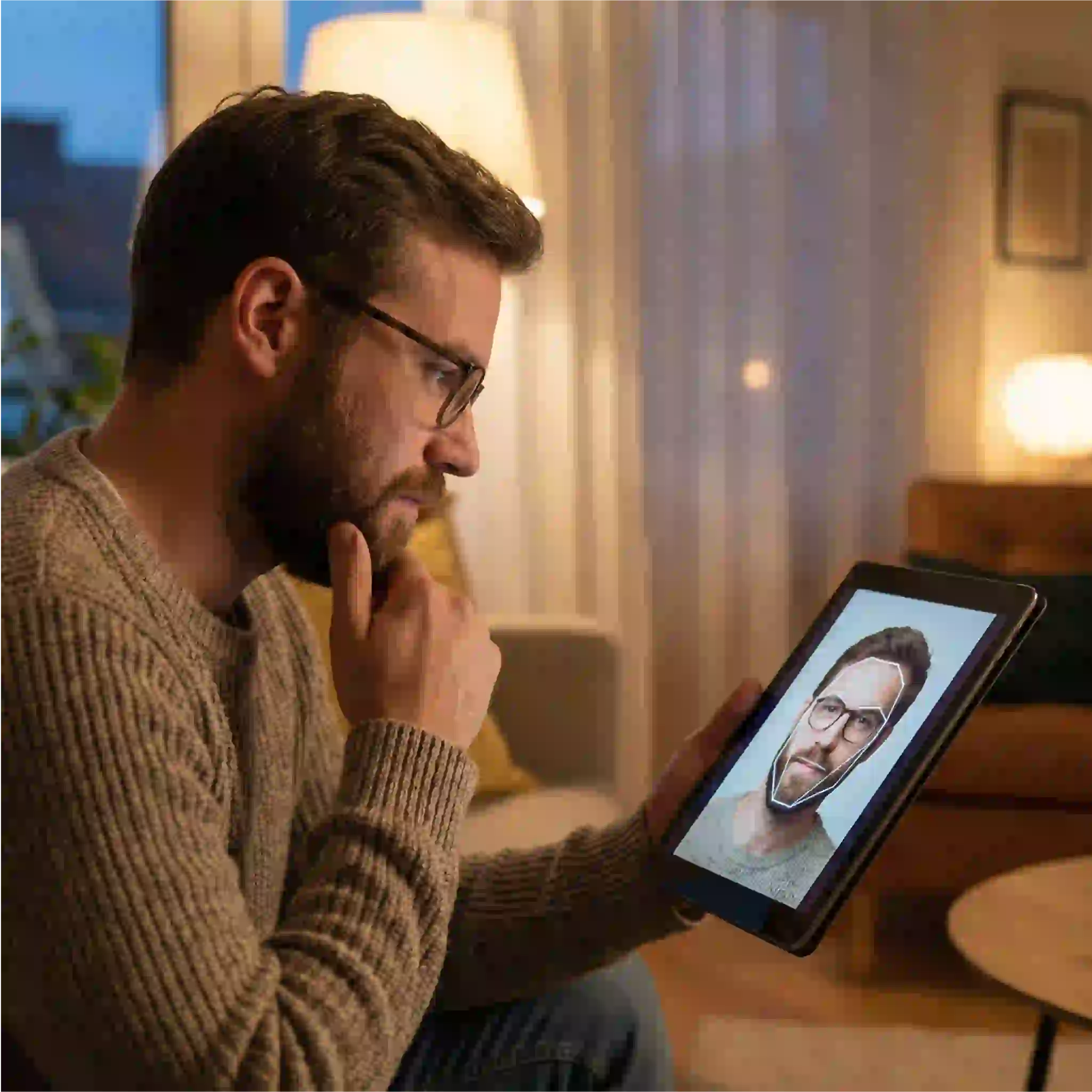 Visualizing beard styles by face shape on a diamond structured face, emphasizing chin width using a carefully sculpted Van Dyke beard style.