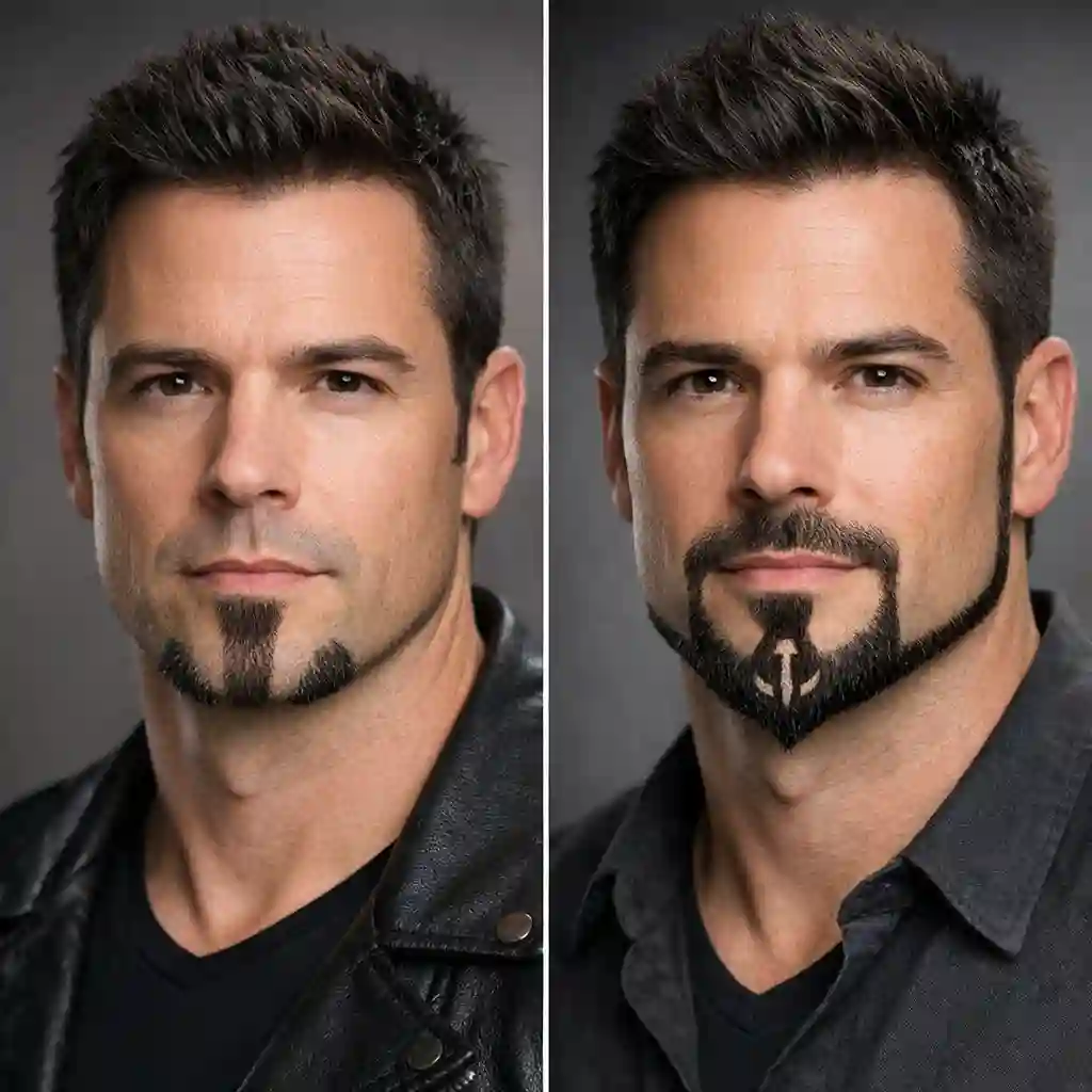 An overview of modern beard without mustache styles including the anchor beard and disconnected goatee, showcasing how these contemporary looks play with negative space and precision trimming to create a highly sophisticated and edgy vibe.