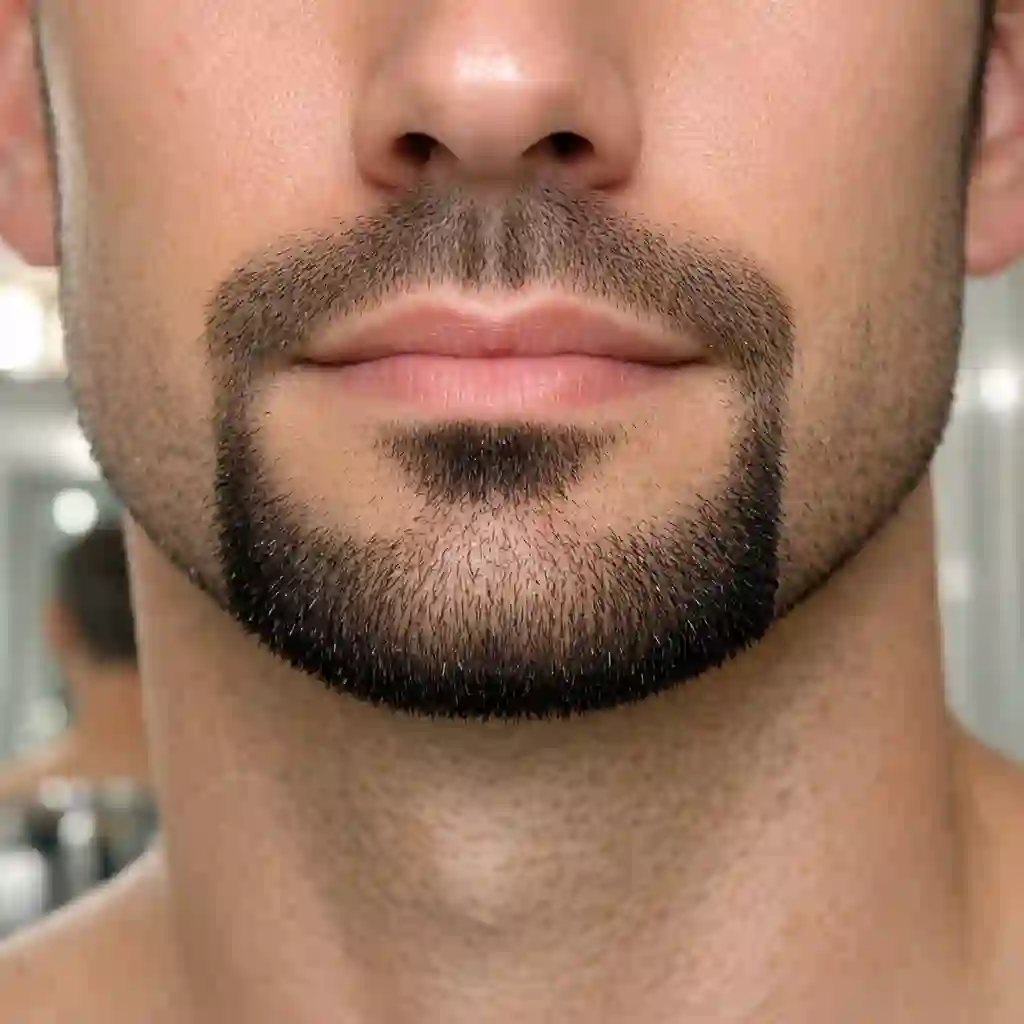 The process of polishing the final beard without mustache look by removing stray hairs and refining edges, demonstrating the attention to detail needed to transition from raw growth to a sharp and sophisticated facial hair statement.
