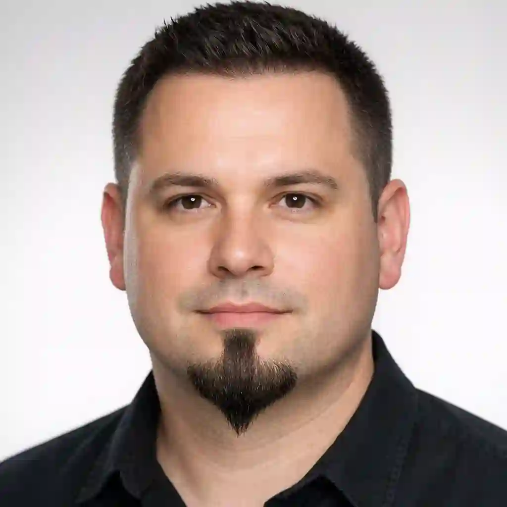 A stylish goatee without mustache on a man with a round face shape, showing how this specific type of beard without mustache can effectively elongate the chin and create a more balanced and slimming facial profile.