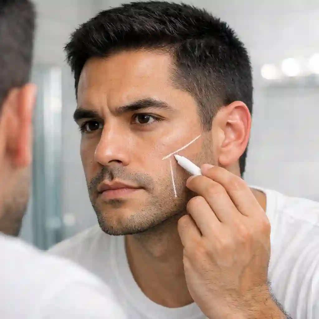 Visual guide illustrating how to properly define the boundaries and edge lines when preparing to shave off sideburns, ensuring a perfectly symmetrical and intentional beard without sideburns style every single time.