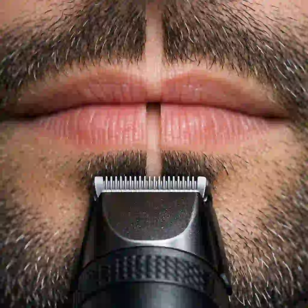 Step-by-step visual on creating the symmetrical gap required for a stylish disconnected goatee, highlighting the precision needed to master this popular and modern version of the beard without sideburns aesthetic.