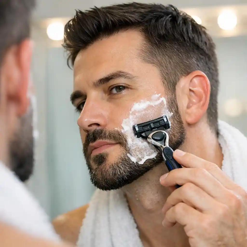 Routine touch-up demonstration for keeping the sideburn area perfectly clean and free of stubble, a necessary step for preserving the sharp and polished appearance of any intentional beard without sideburns style.