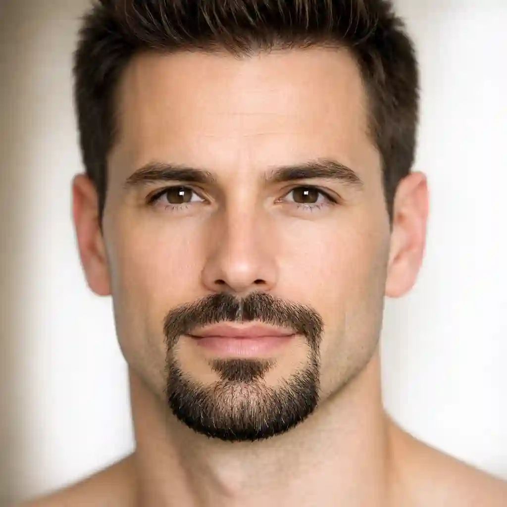 The classic goatee style presented as a timeless example of a beard without sideburns, perfect for adding vertical length to rounder face shapes and creating a versatile, easy-to-maintain look.