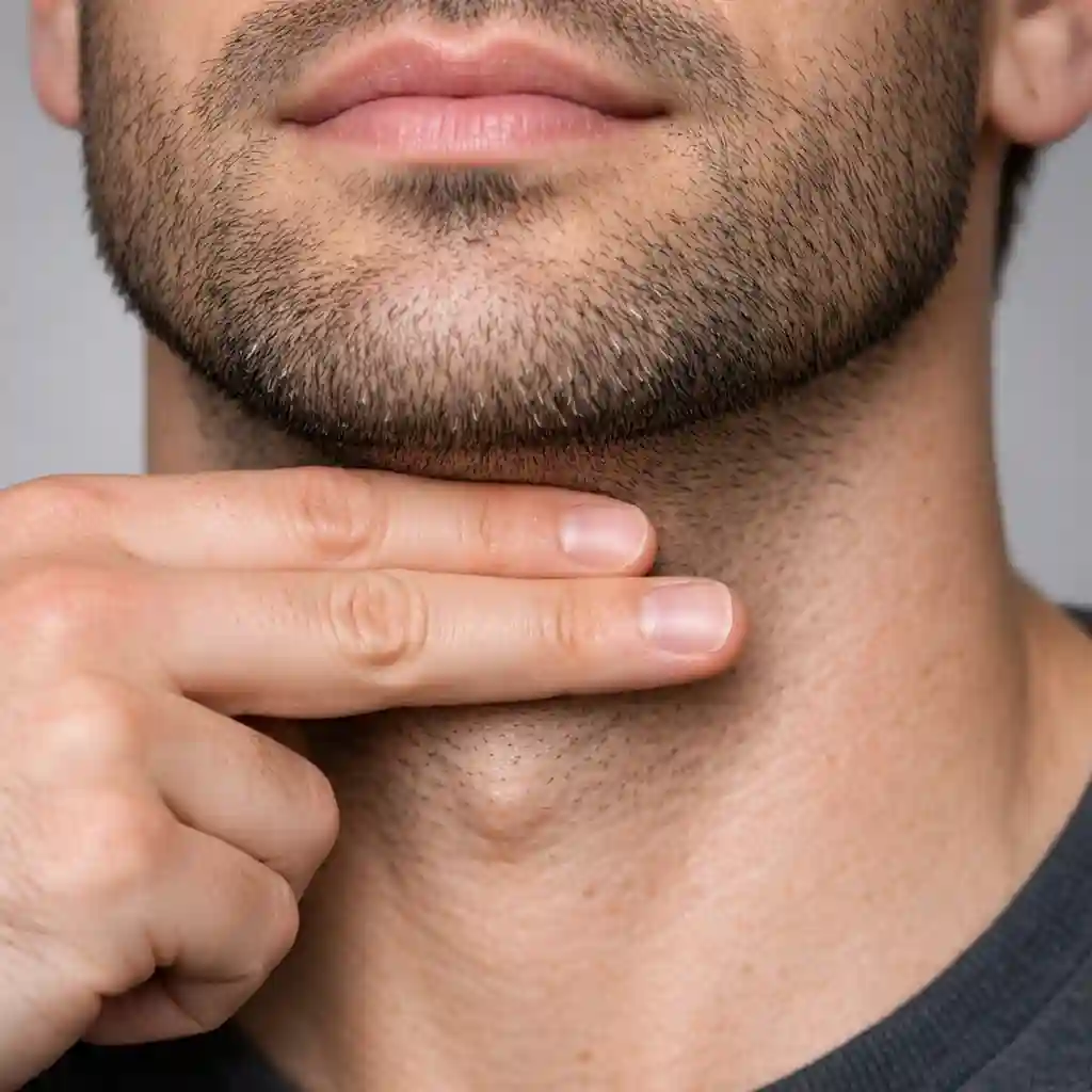 A visual guide explaining the two-finger rule for finding the natural neckline, a crucial step for achieving a balanced and clean look when learning how to fade my beard for the first time.