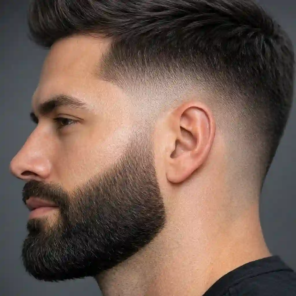 A close-up view of the skin during a grooming session focused on how to fade my beard, demonstrating the precision required to blend the sideburns into the cheek lines for a sharp aesthetic finish.