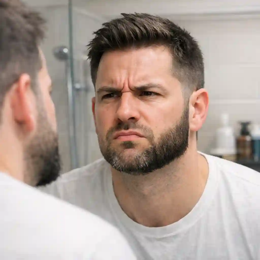 A visual guide on how to correct an uneven or asymmetrical fade to ensure both sides of the face look identical and professional after completing the process of how to fade my beard correctly.