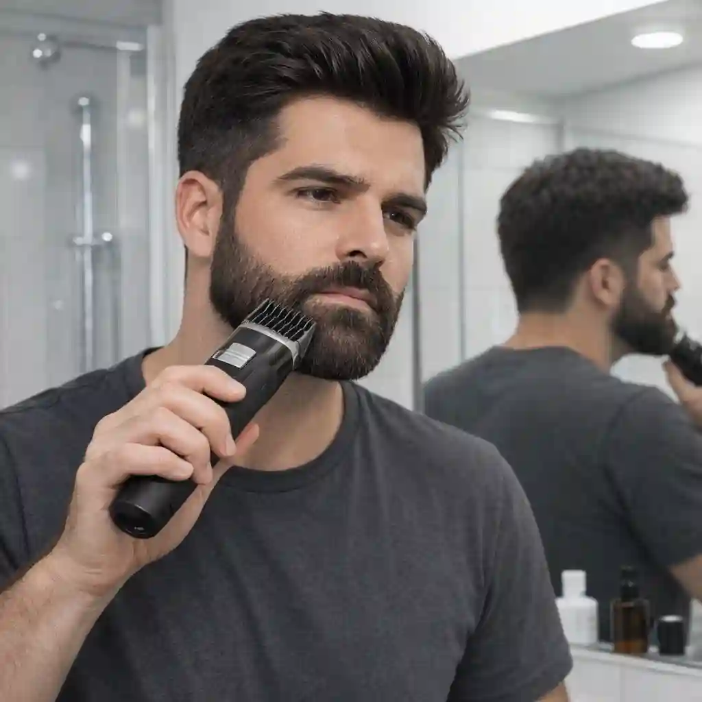 The initial step of setting a uniform hair length across the entire face, providing a stable foundation for the more intricate fading techniques explained in our tutorial on how to fade my beard.