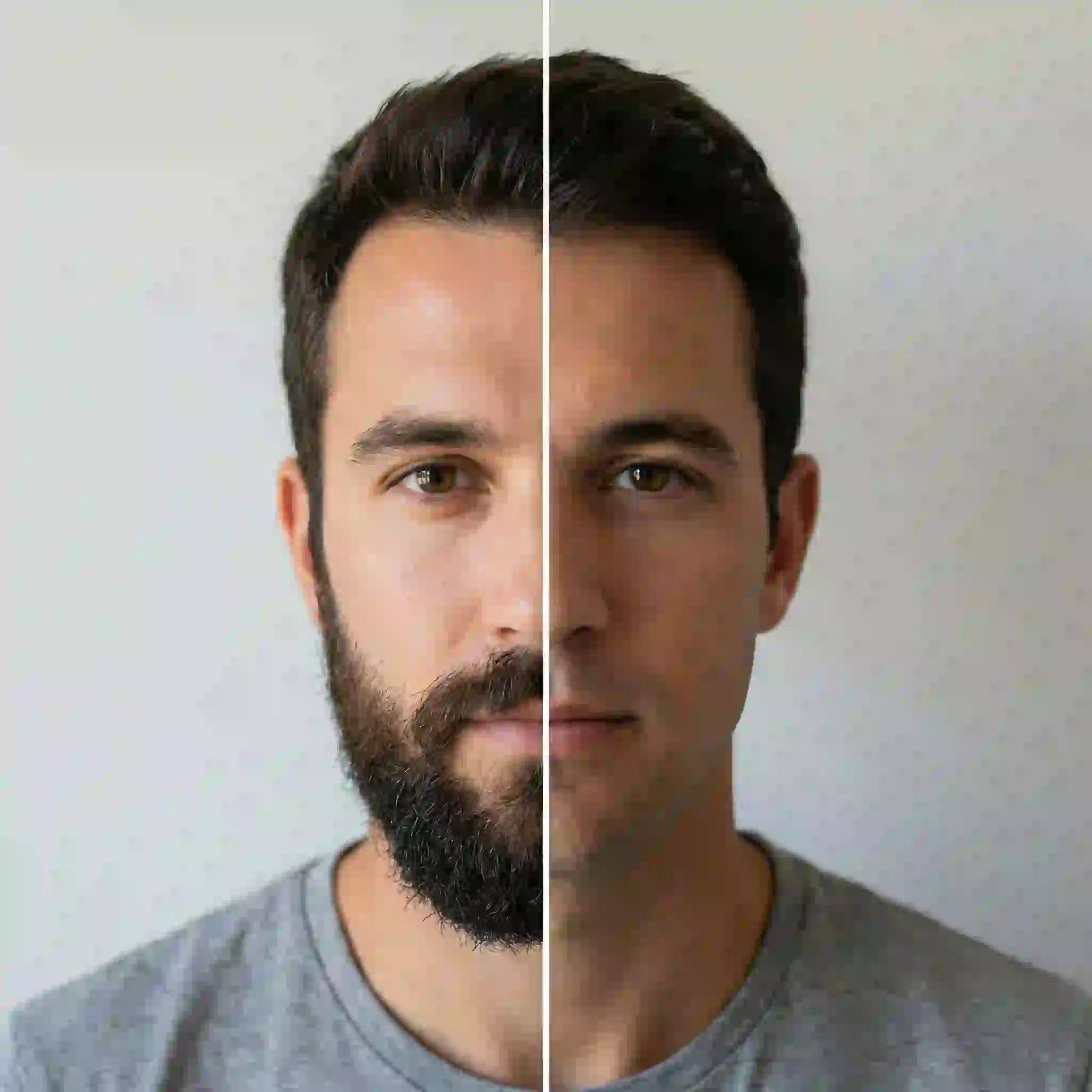 Previewing the regret pill and comparing styles to see exactly how would you look with a beard or without facial hair using smart visual tools.