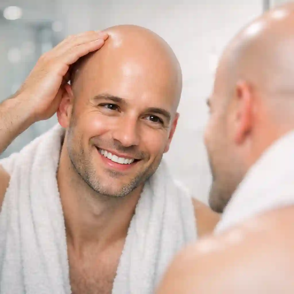 A high-quality bald head hair removal cream applied to a scalp for a smooth finish, demonstrating the best hair removal cream for bald head results and a painless head shaving alternative for men seeking a clean look.