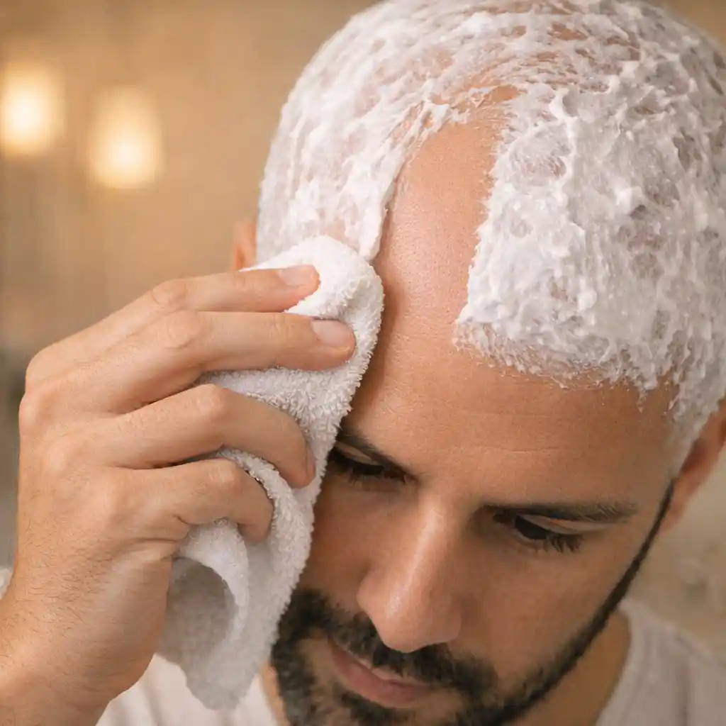 Proper removal and rinsing of your bald head hair removal cream using a damp cloth ensures all residue is gone, leaving a smooth scalp and completing the painless head shaving alternative process for a clean finish.