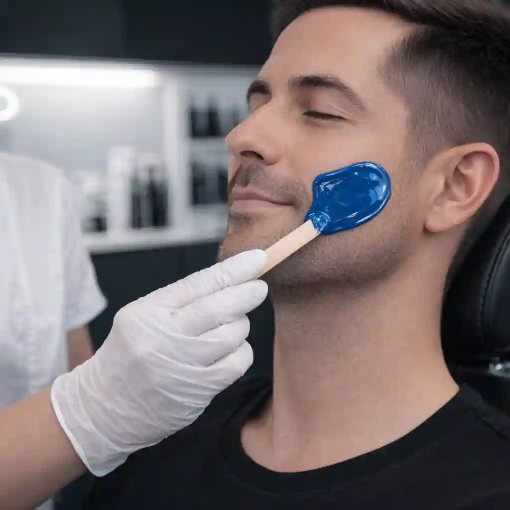 A detailed look at the professional technique used during a session for beard waxing near me, showing how experts apply and remove wax to minimize discomfort and provide sharp facial lines.