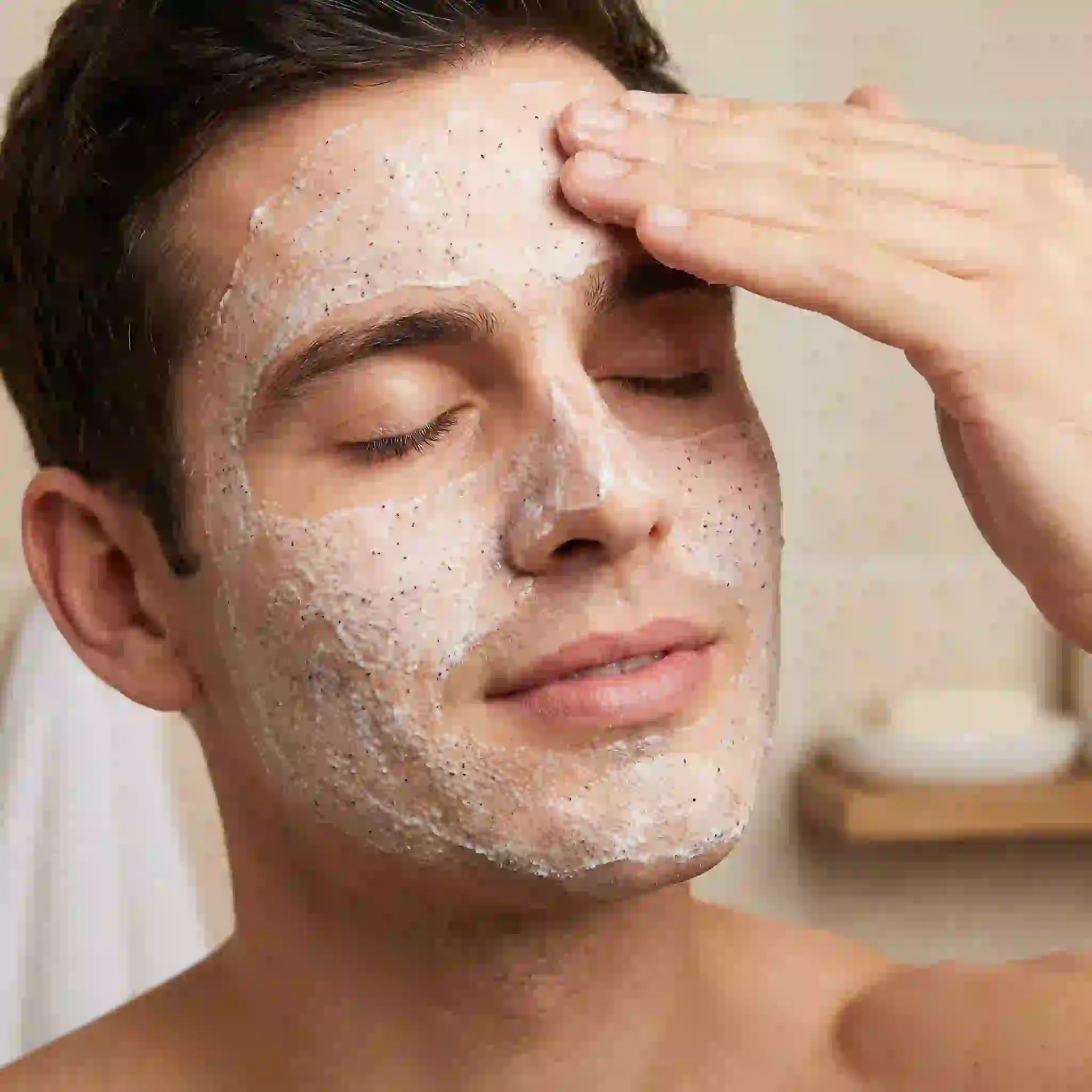 Gentle exfoliation before a clean shaven shave, lifting dead skin and trapped hairs to reduce ingrown hairs and improve razor comfort.