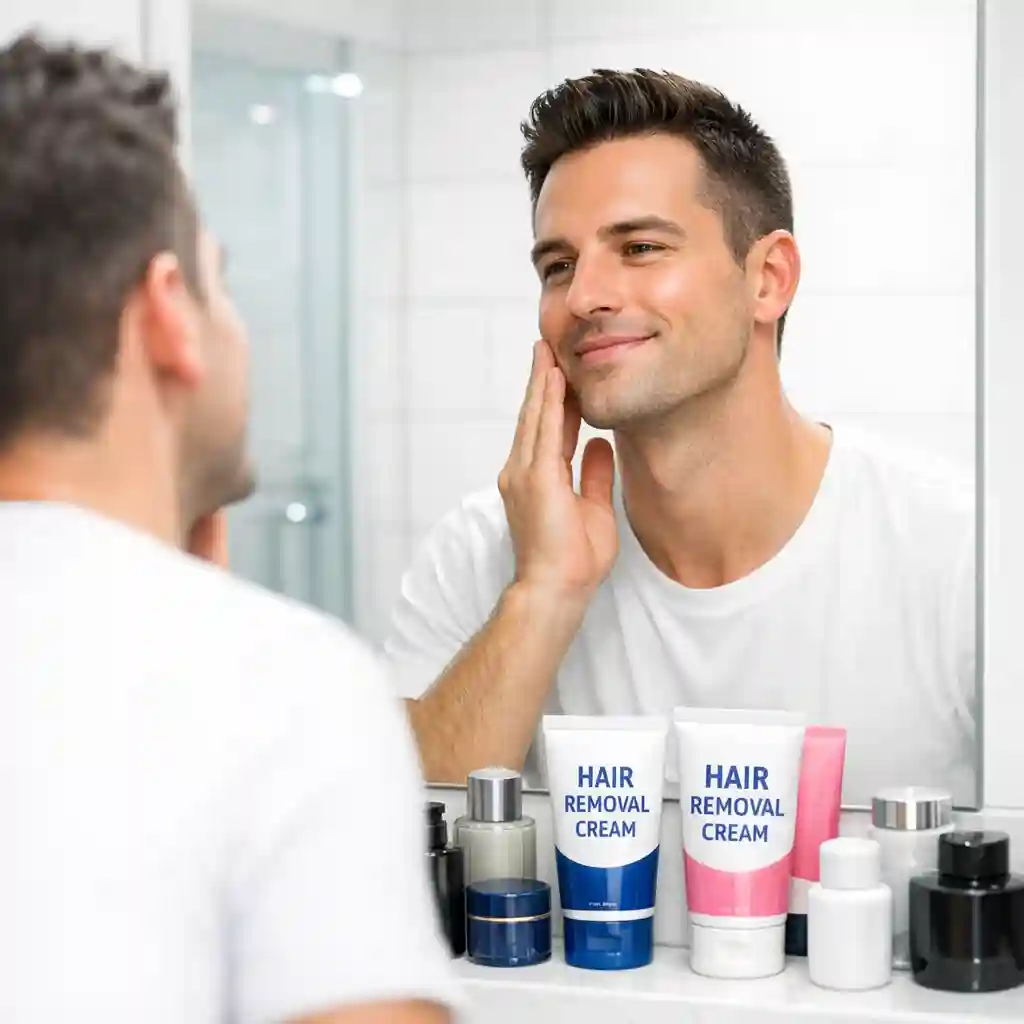 Alt text about a comprehensive 2025 guide for men on selecting the most effective facial hair removal cream, emphasizing the importance of avoiding common mistakes to achieve a perfectly smooth and irritation-free face through proper techniques.