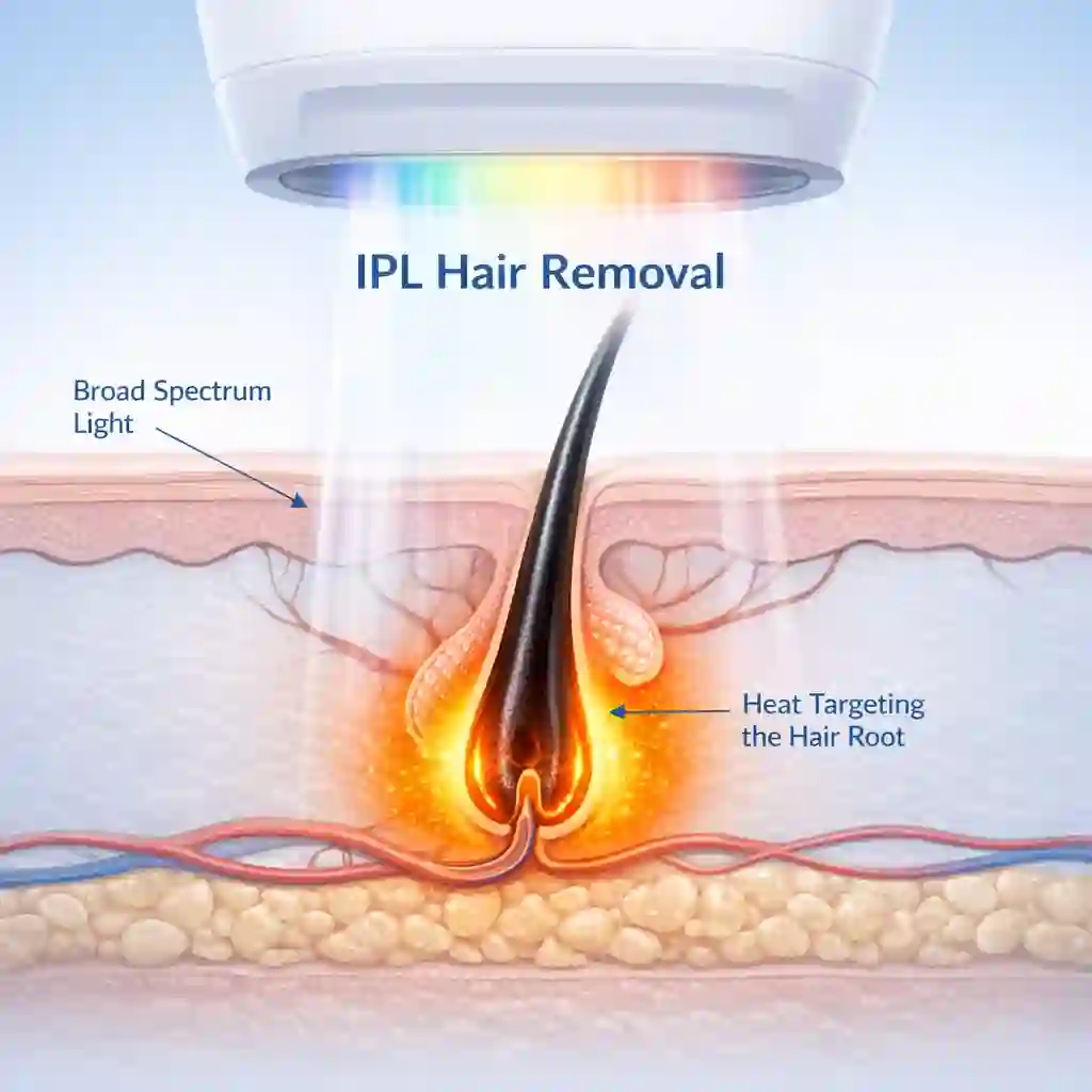 A deep dive into how intense pulsed light IPL works within an at-home facial hair removal machine to effectively target hair melanin and prevent future growth for clear and smooth facial results.
