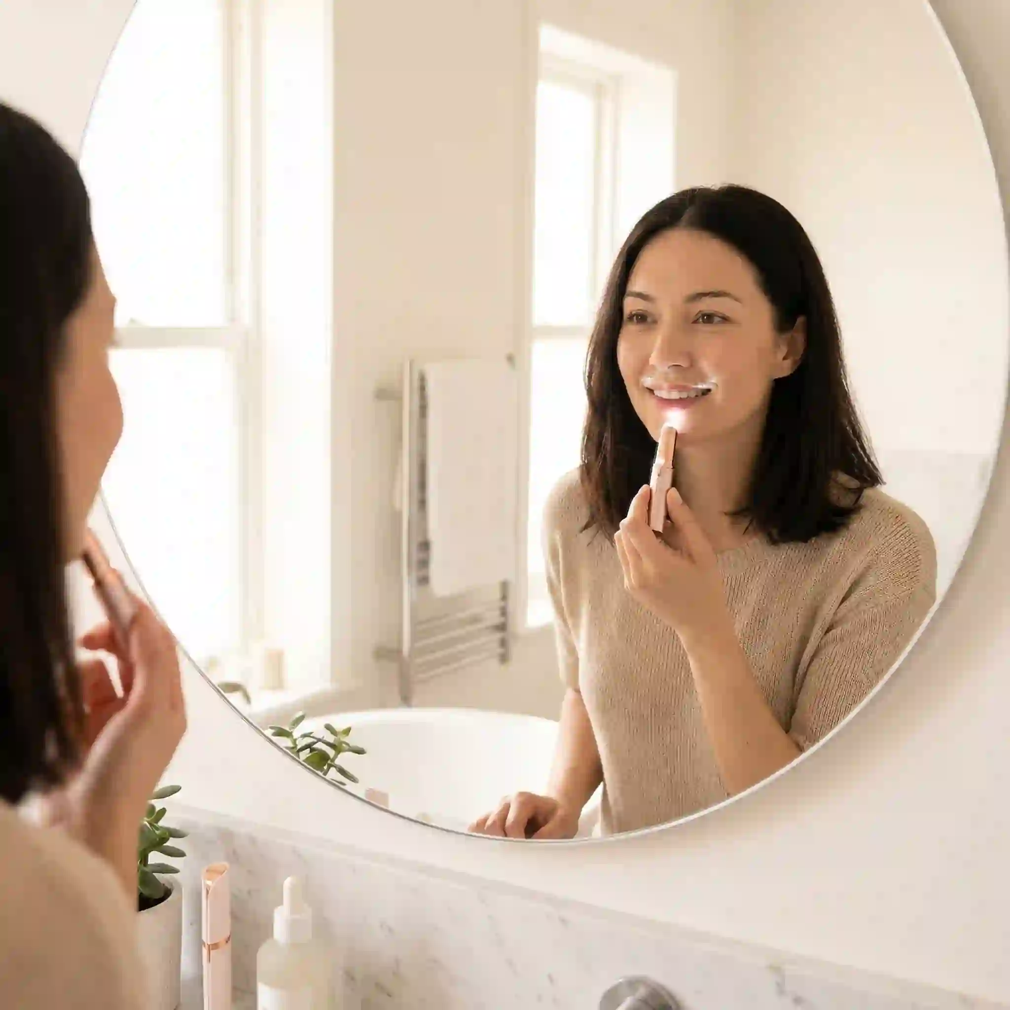 facial hair removal women electrolysis treatment illustrating a permanent option for all hair colors and skin tones through individual follicle targeting.