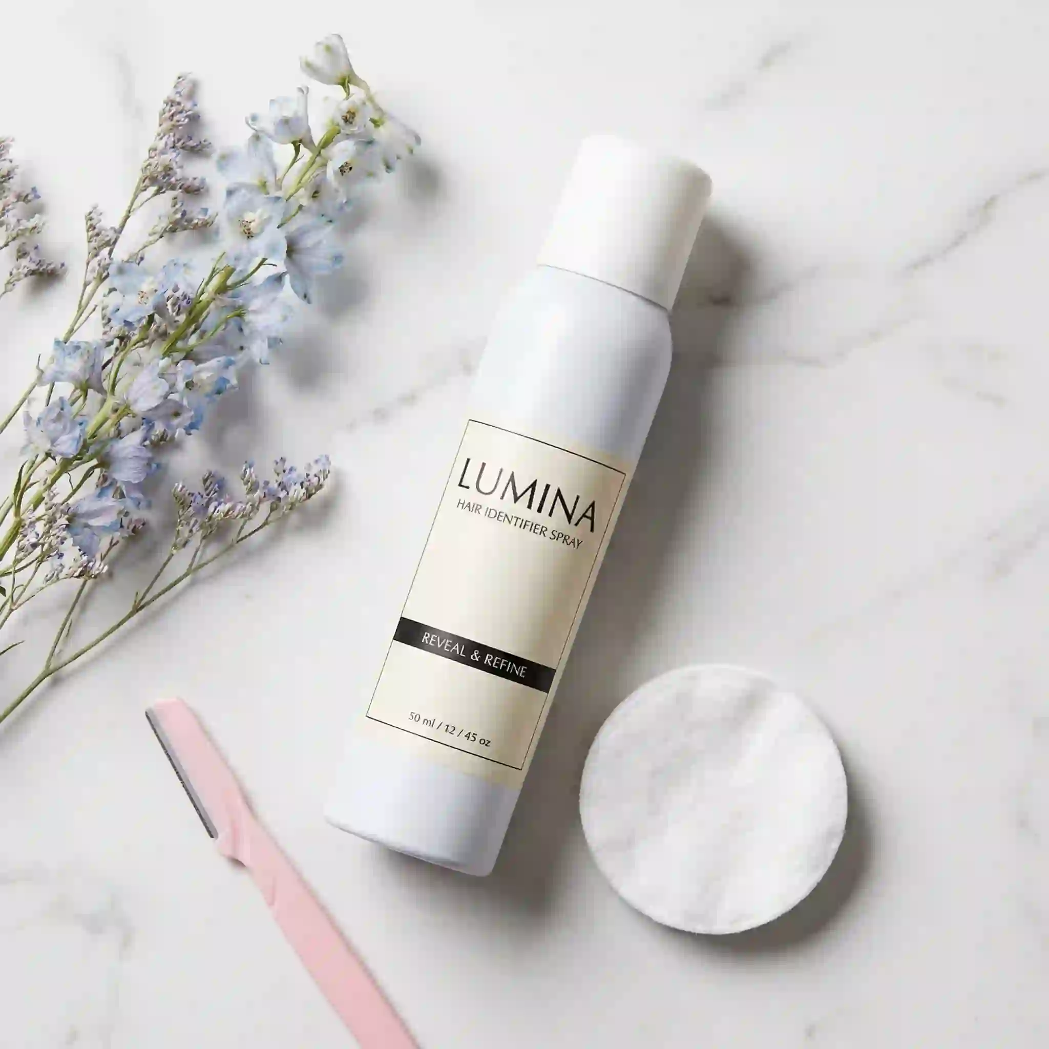 hair identifier spray revealing fine peach fuzz on facial skin before dermaplaning, helping users understand why foundation looks smoother after precise at-home hair removal