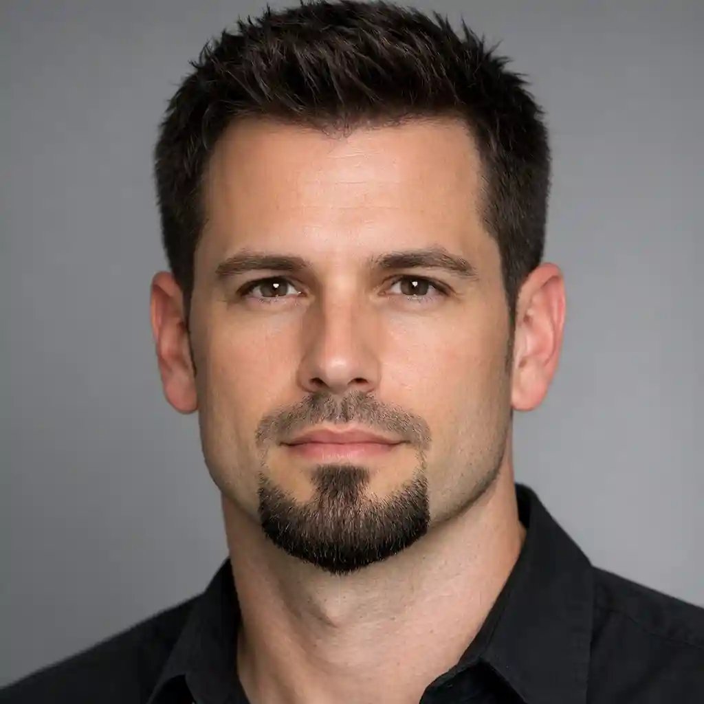 Goatee beard style without sideburns showing streamlined clean separation between head hair and facial hair