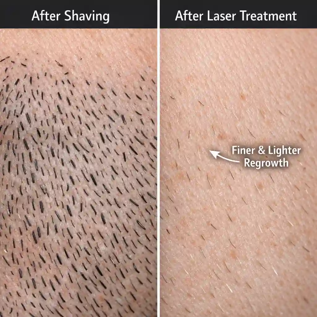 Hair regrowth myth after laser removal showing finer lighter sparser regrowth not thicker beard hair over time