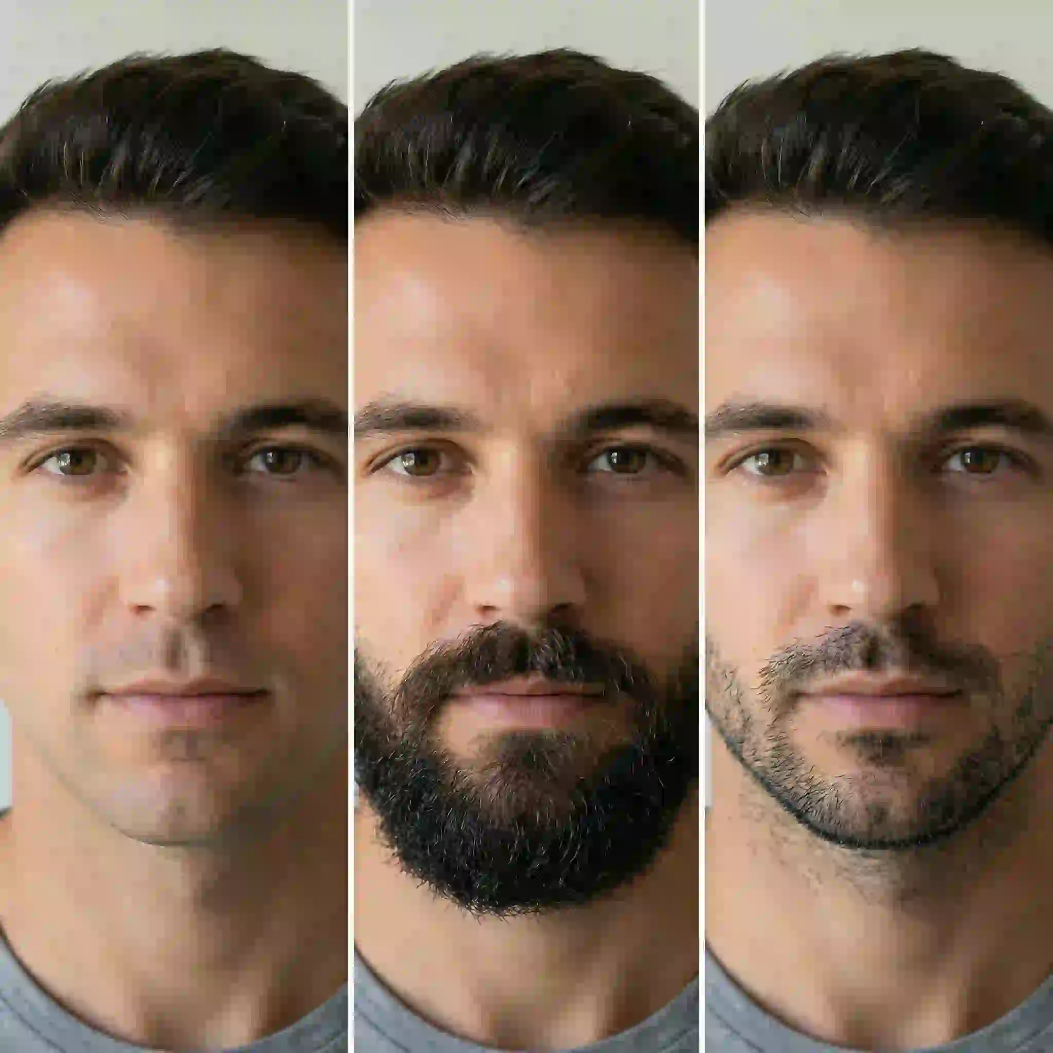 A man visualizing his future appearance and deciding how would you look with a beard before making a final commitment to grow his facial hair